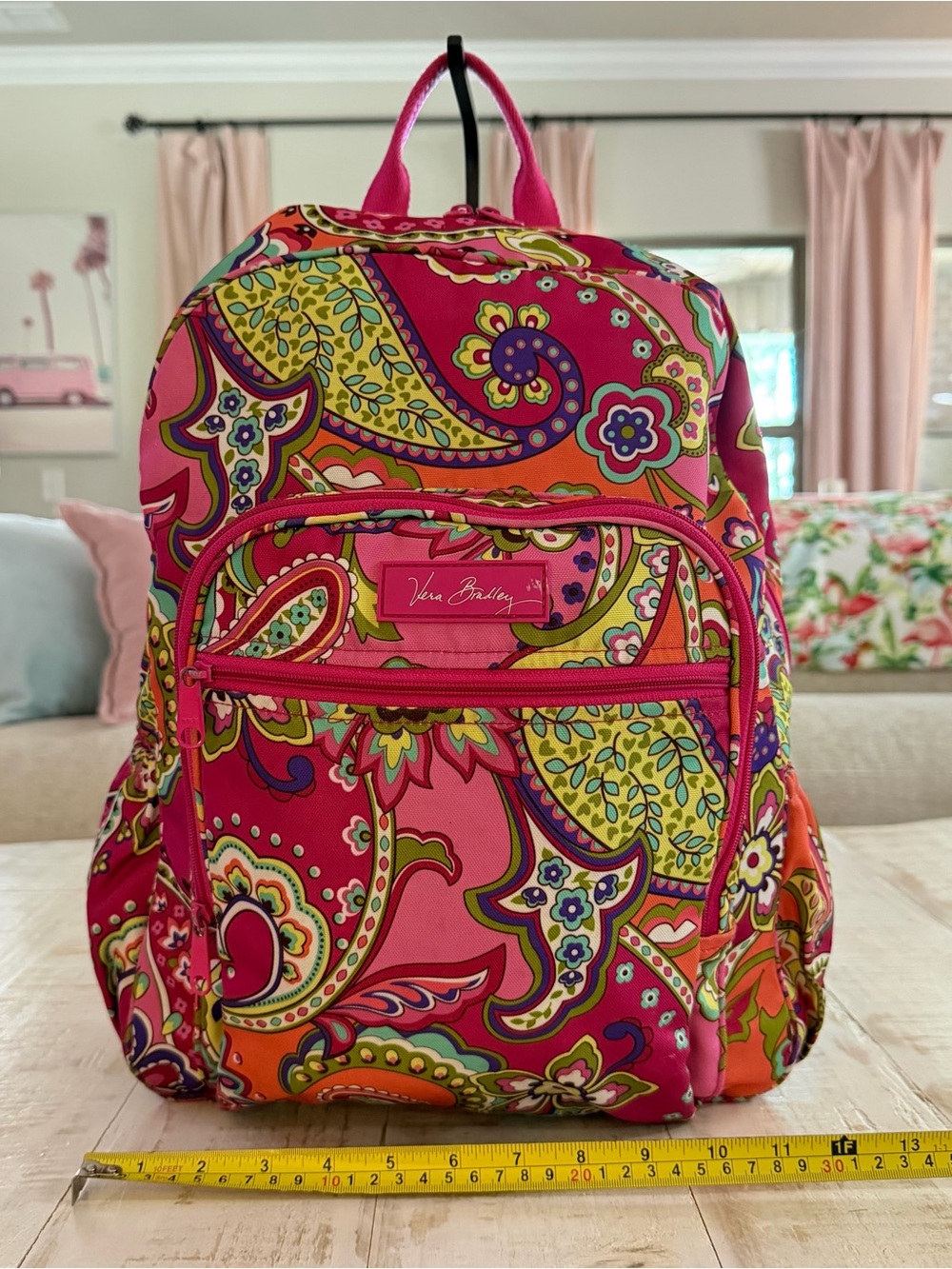 Vera Bradley Hot Pink Paisley Print Quilted Backpack Lighten Up Pink Swirls